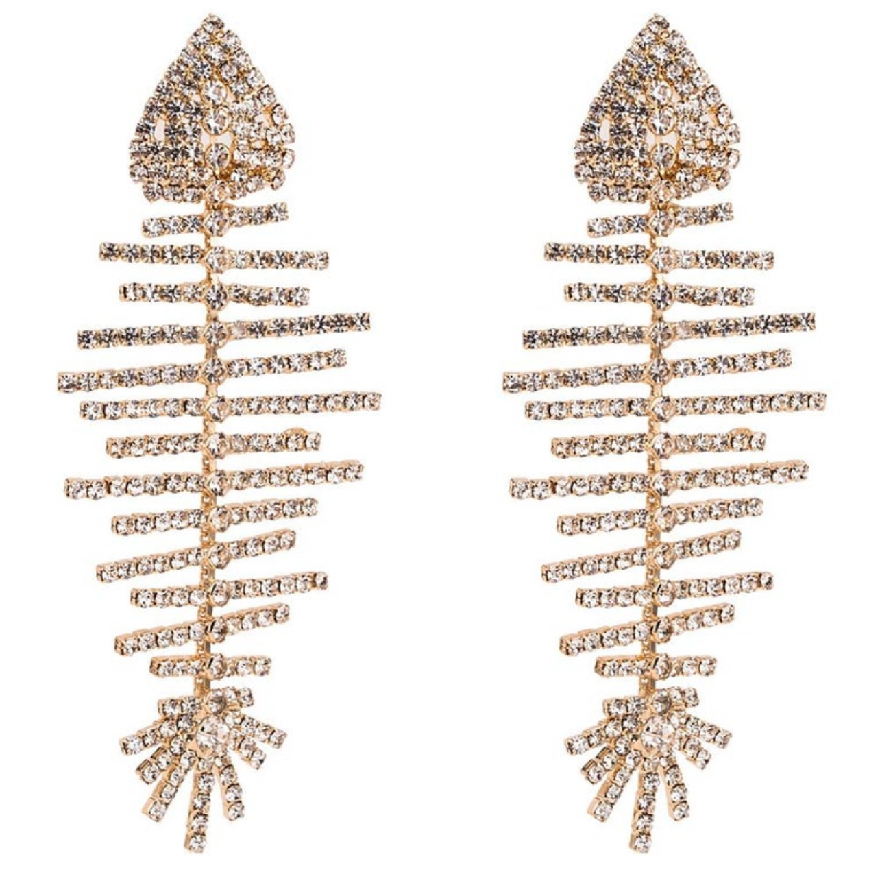 Crystal Fish Bone Earrings