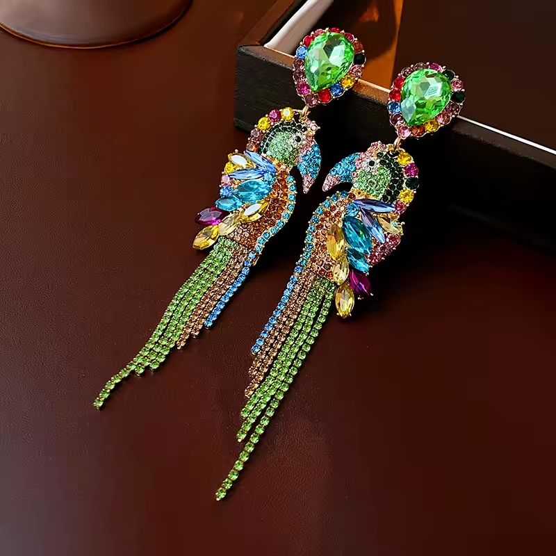 Rhinestone Parrot Earrings