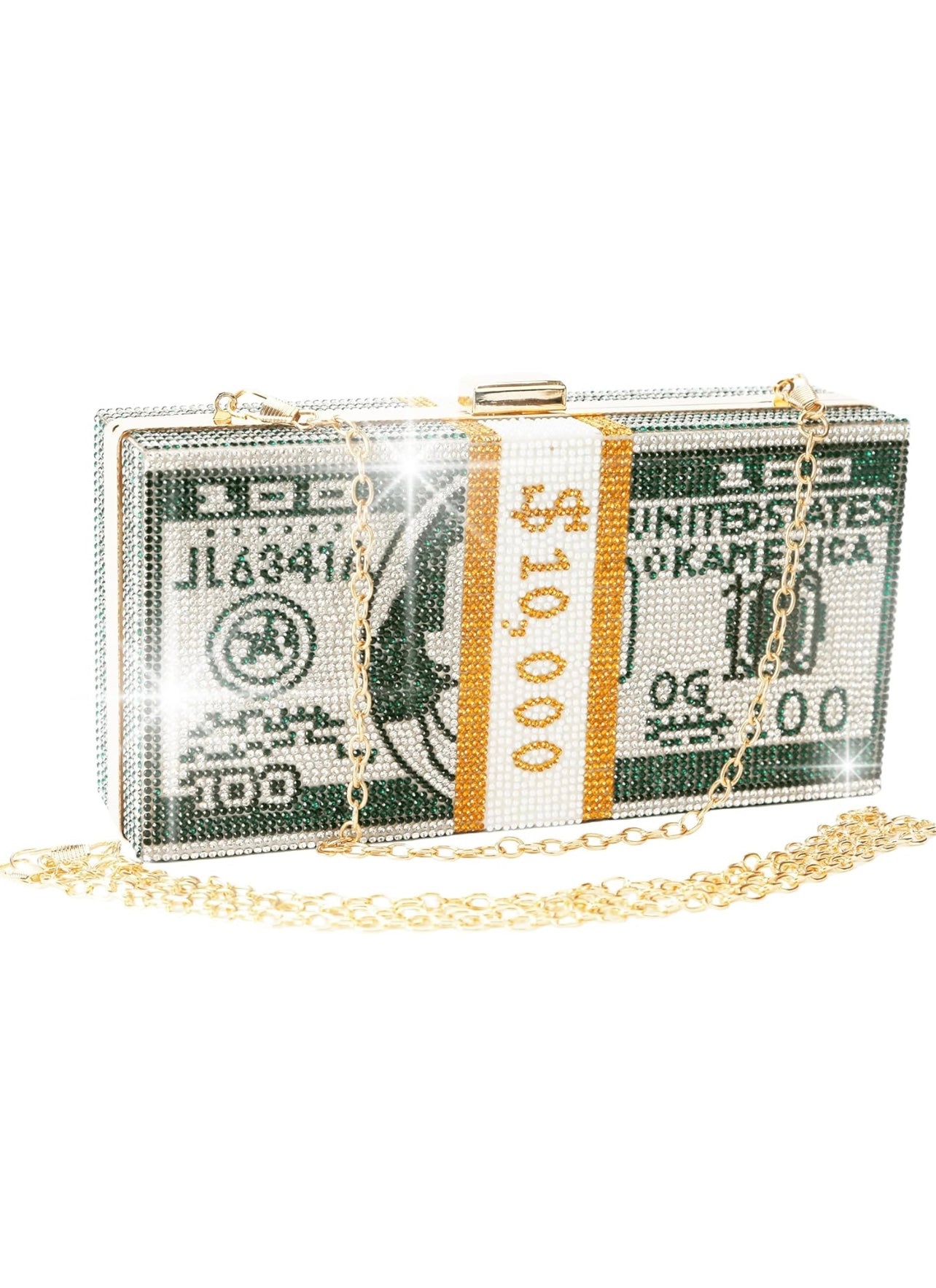 Money Rhinestone Clutch Shoulder Bag