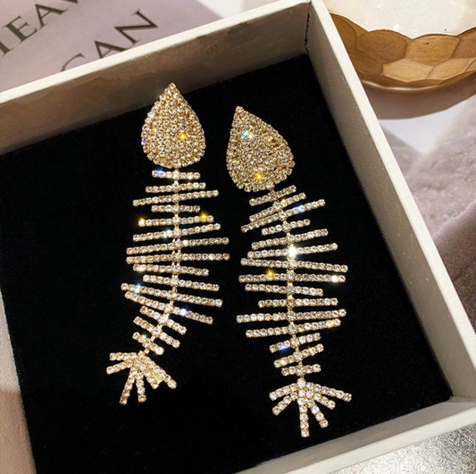 Crystal Fish Bone Earrings
