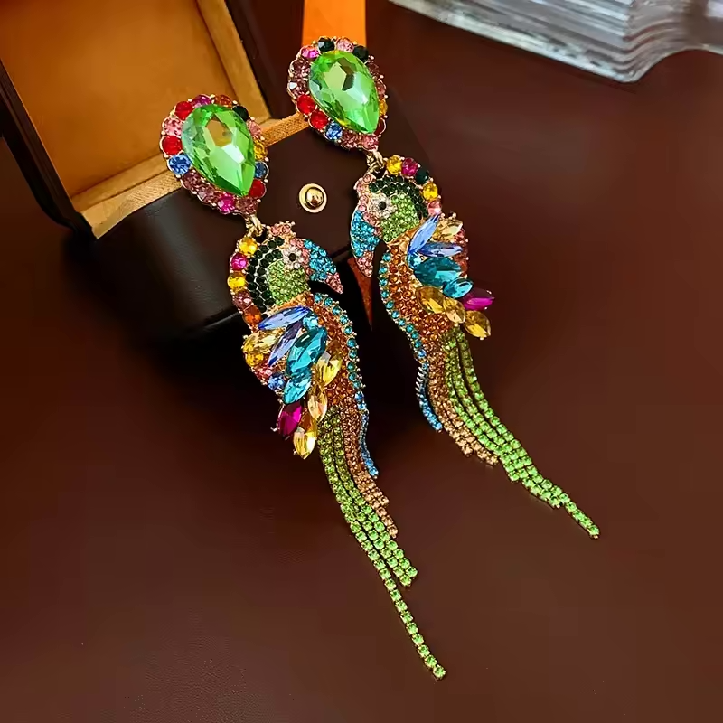 Rhinestone Parrot Earrings